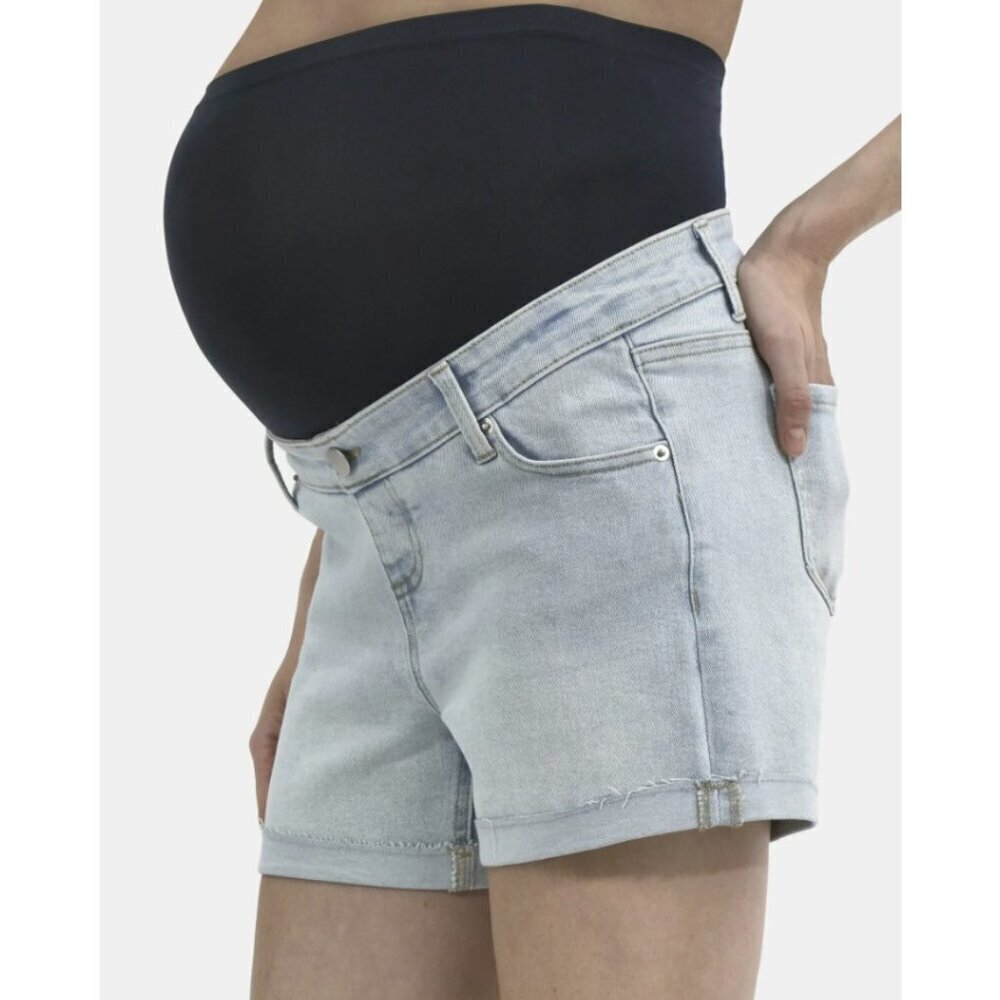 Time & Tru Womens Maternity Shorts Roll Cuff Shorts Light Wash SZ S (4-6)